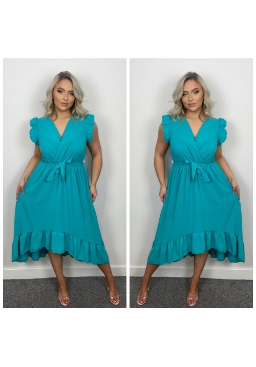 ALL OCCASIONS DIPPED HEM DRESS - TEAL 