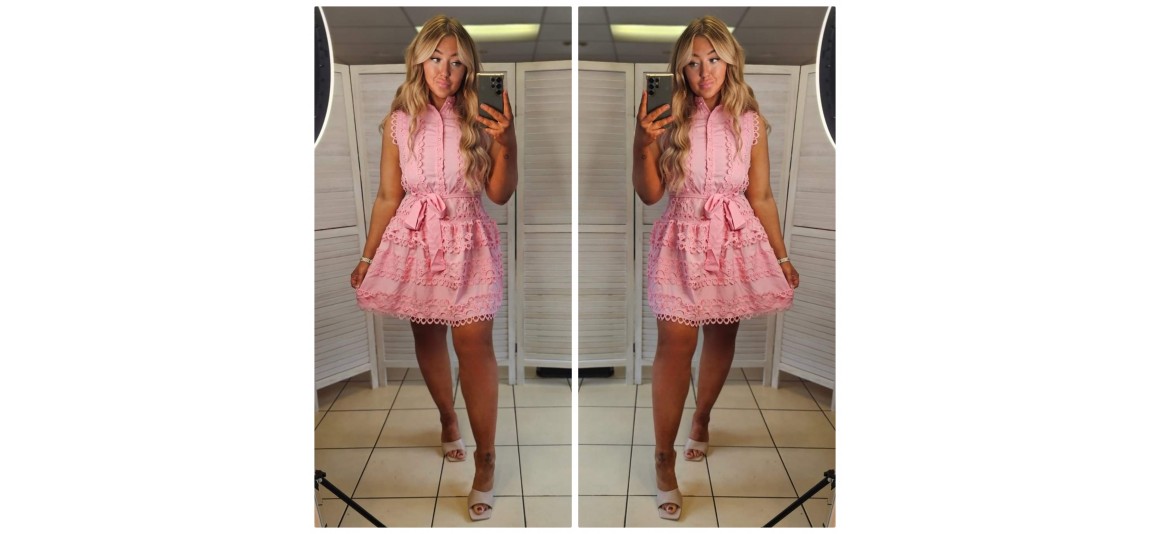 OH MY DOLLY! VENETIAN LACE SKATER DRESS - ROSE PINK