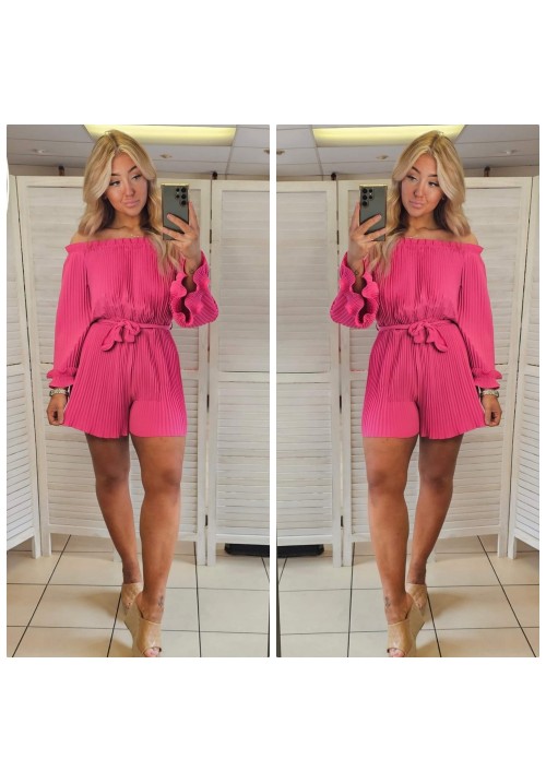 ALWAYS PRETTY PLEATED PLAYSUIT - HOT PINK
