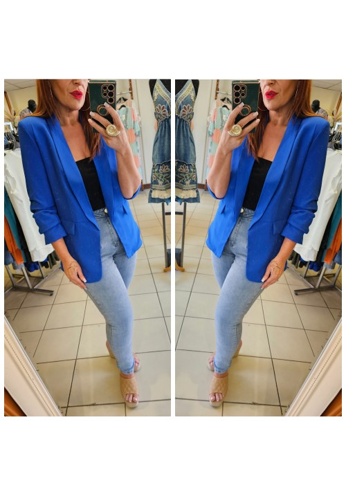 ALWAYS CLASSIC RUFFLE SLEEVE BLAZER - ROYAL BLUE