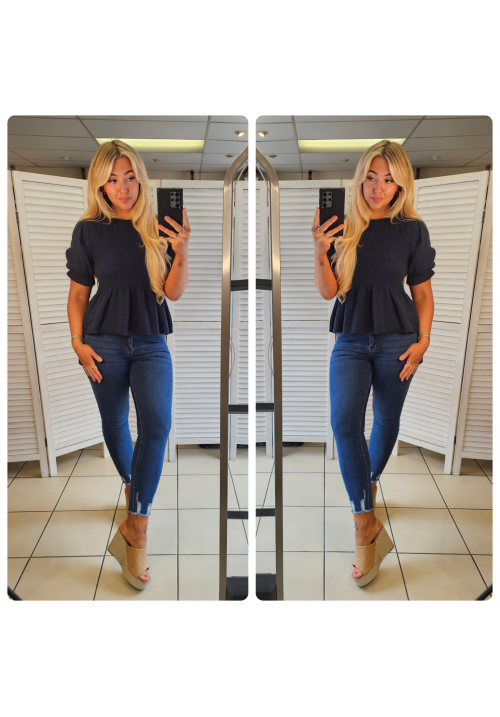 TOP PRIORITY PEPLUM BLOUSE - NAVY