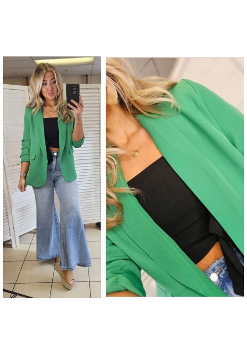ALWAYS CLASSIC RUFFLE SLEEVE BLAZER - EMERALD GREEN