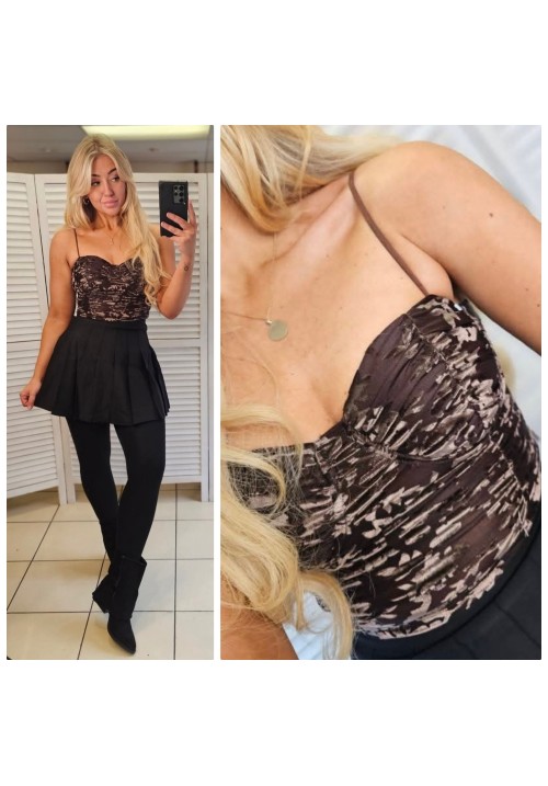 SASSY SILHOUETTE RUCHED VELVET BUSTIER - CHOCOLATE 