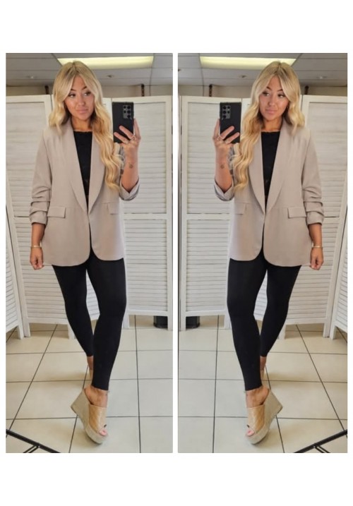 ALWAYS CLASSIC RUFFLE SLEEVE BLAZER - TAUPE