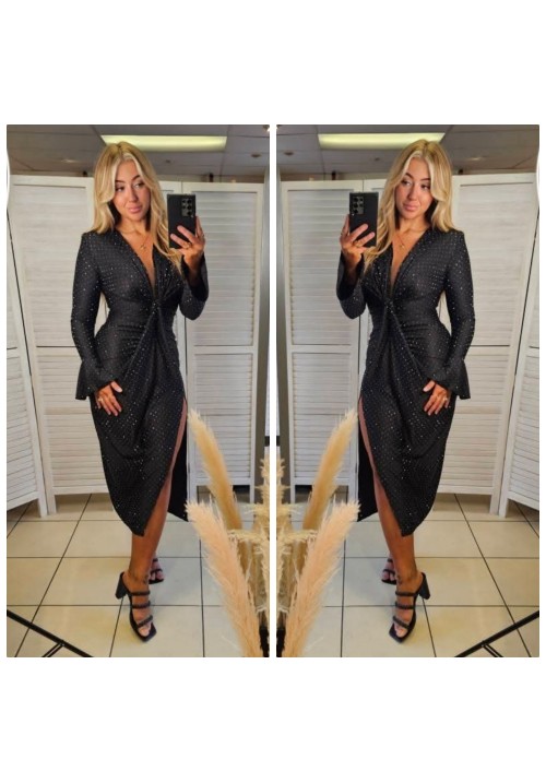 TWIST ON A CLASSIC EMBELLISHED DRESS - BLACK