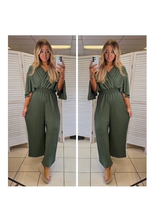 FLUTTER AND PLEAT JUMPSUIT - KHAKI