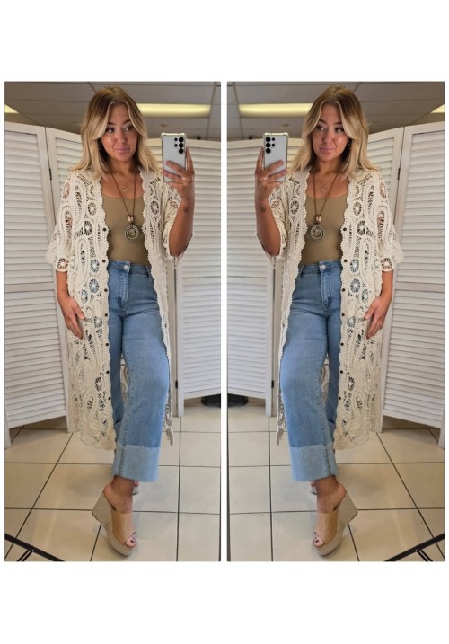 THE TALITHA CROCHET MAXI CARDIGAN - BEIGE