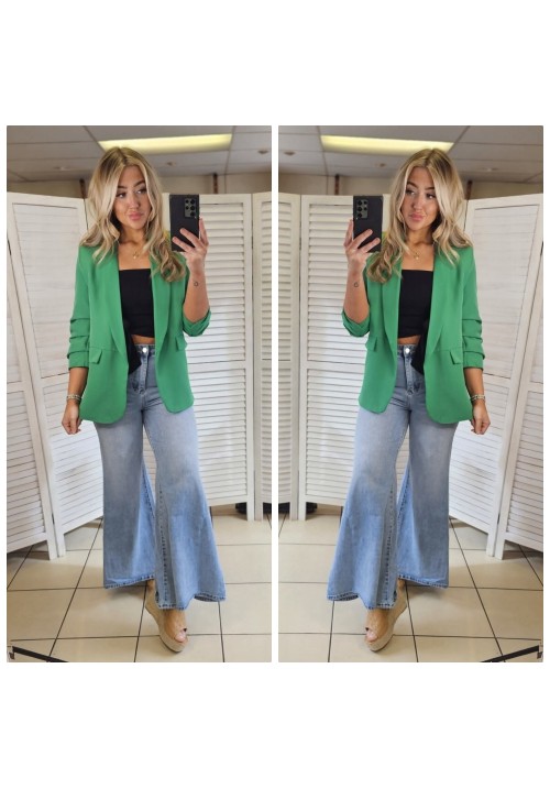 ALWAYS CLASSIC RUFFLE SLEEVE BLAZER - EMERALD GREEN