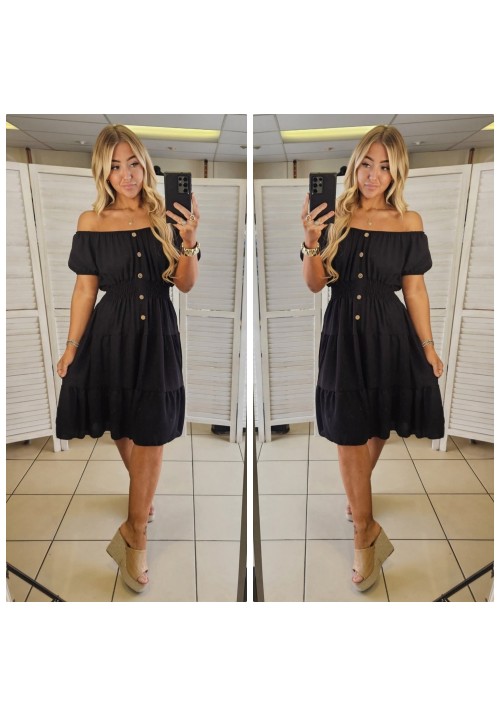 CURVY BOHEMIAN SUMMER BARDOT DRESS - BLACK