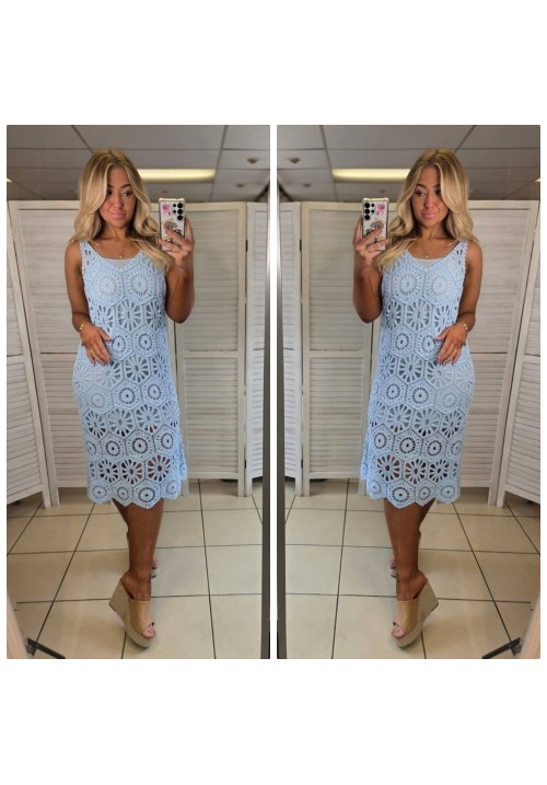  JUST BEACHY CROCHET DRESS - BABY BLUE 