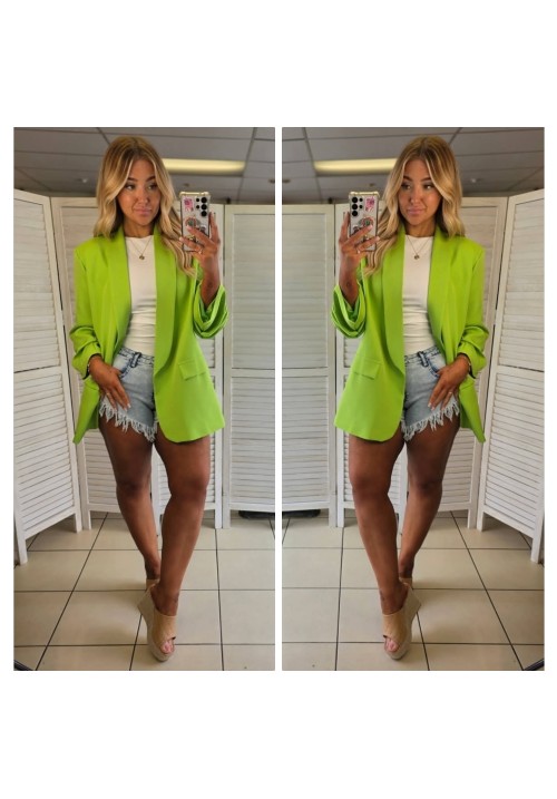COUTURE CURVE RUFFLE SLEEVE BLAZER - LIME 