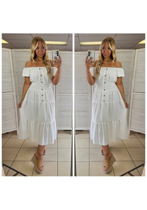 CURVY BOHEMIAN MAXI SUMMER BARDOT DRESS - WHITE
