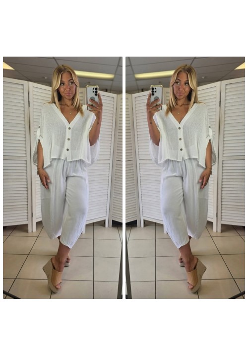 MYKONOS MEMORIES LINEN BARREL TROUSERS - WHITE