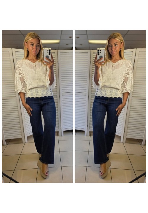  ANGELS SECRET EMBROIDERED TOP - CREAM