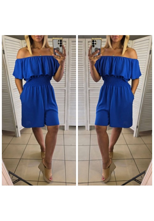 CURVY GIRLS FRILL SEEKER PLAYSUIT - COBALT BLUE