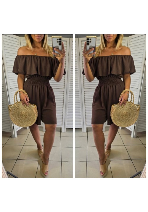 CURVY GIRLS FRILL SEEKER PLAYSUIT - CHOCOLATE 