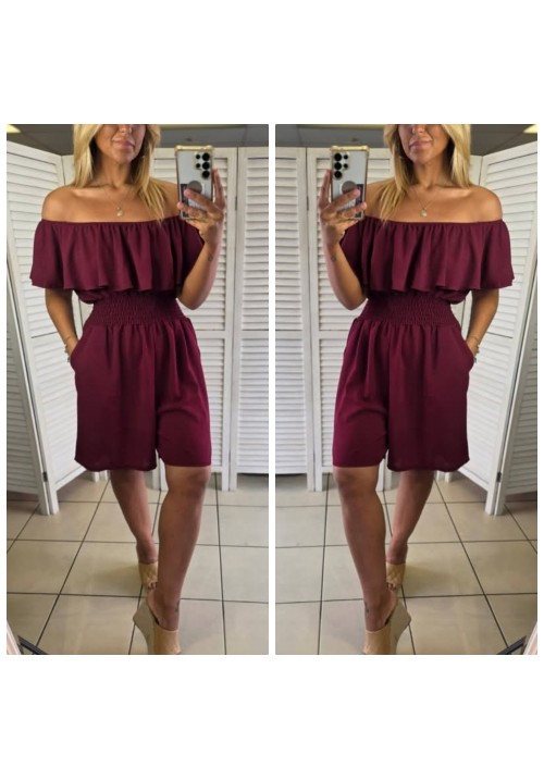 CURVY GIRLS FRILL SEEKER PLAYSUIT - WINE 