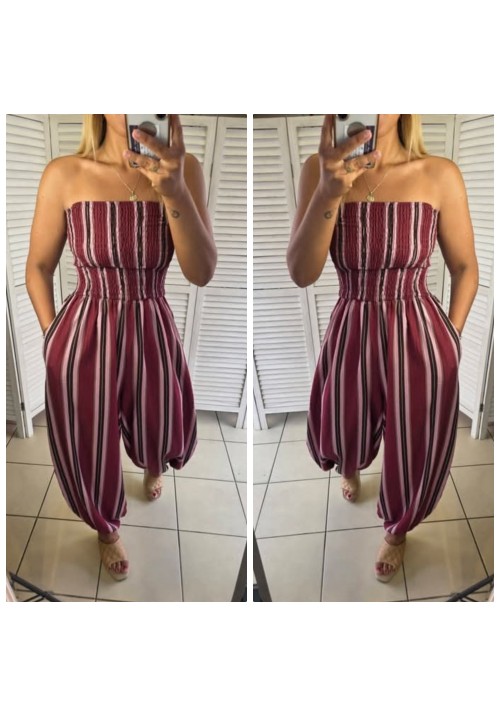  BALI KISSES STRAPLESS JUMPSUIT - WINE