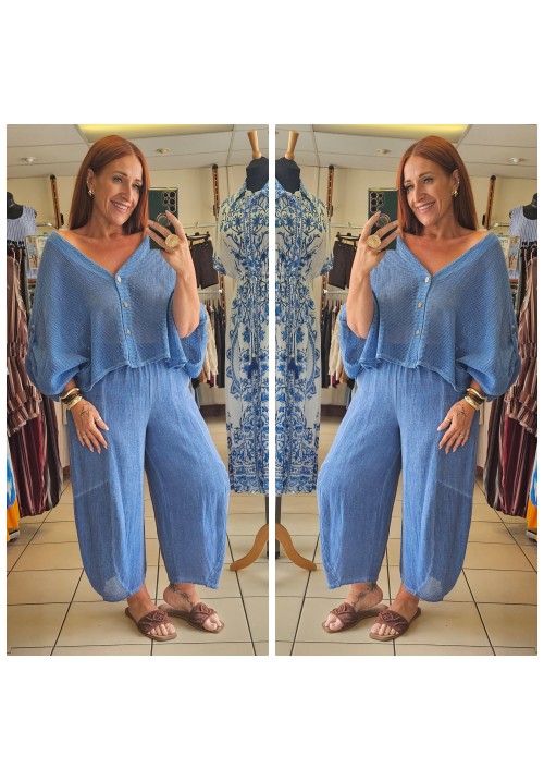 MYKONOS MEMORIES LINEN BARREL TROUSERS - DENIM BLUE