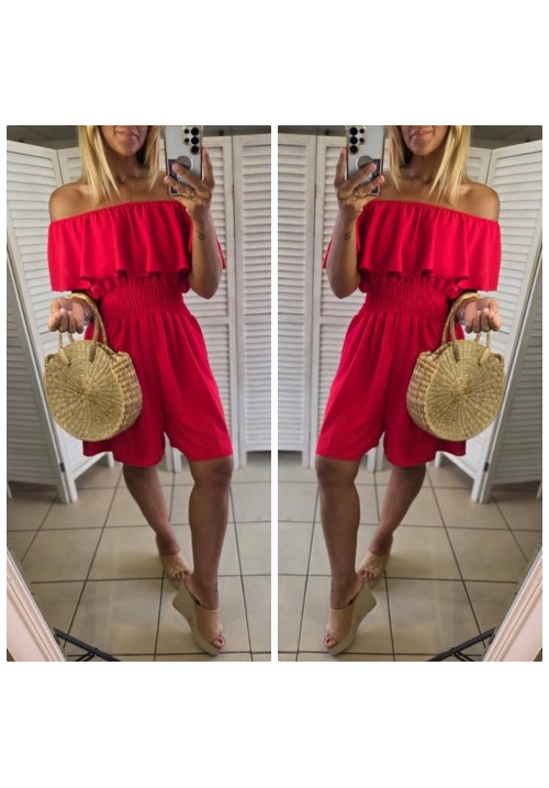 CURVY GIRLS FRILL SEEKER PLAYSUIT - RED