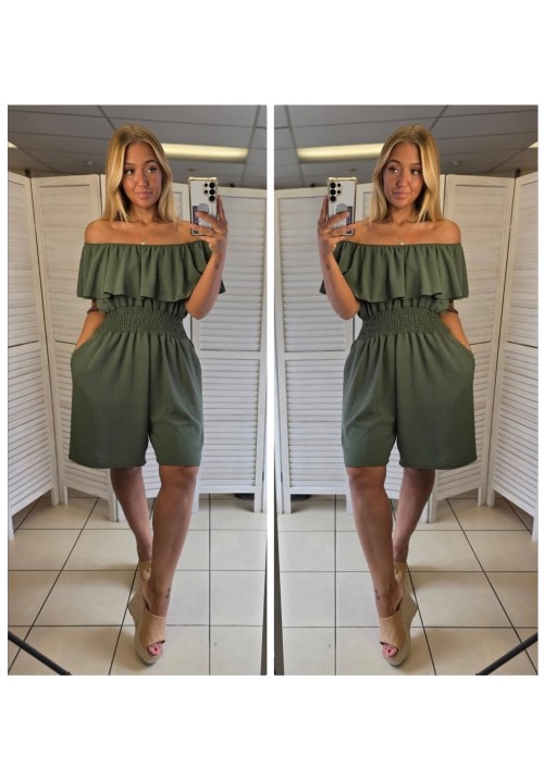 CURVY GIRLS FRILL SEEKER PLAYSUIT - KHAKI