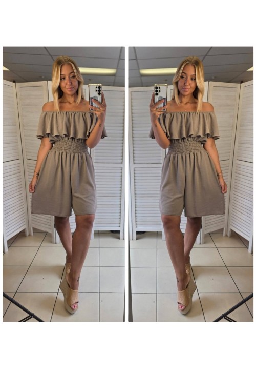 CURVY GIRLS FRILL SEEKER PLAYSUIT - TAUPE