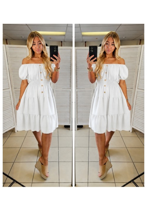CURVY BOHEMIAN SUMMER BARDOT DRESS - WHITE