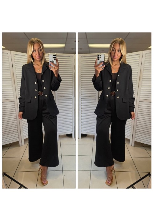  CASUAL COMMANDER LONG MILITARY BLAZER - BLACK