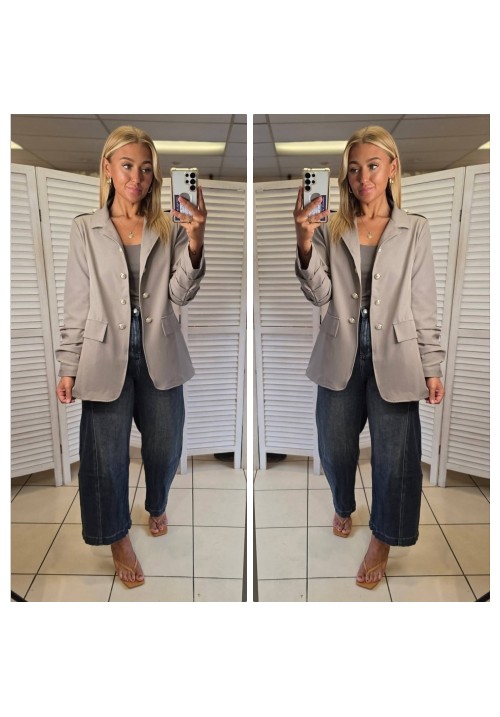  CASUAL COMMANDER LONG MILITARY BLAZER - TAUPE 