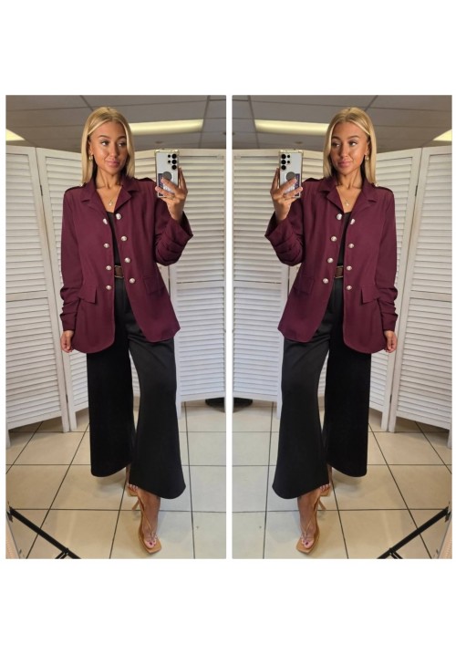  CASUAL COMMANDER LONG MILITARY BLAZER - WINE 