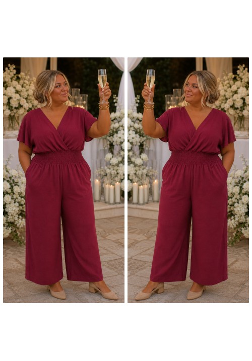 CURVY GIRLS SWEET ESCAPE JUMPSUIT - WINE