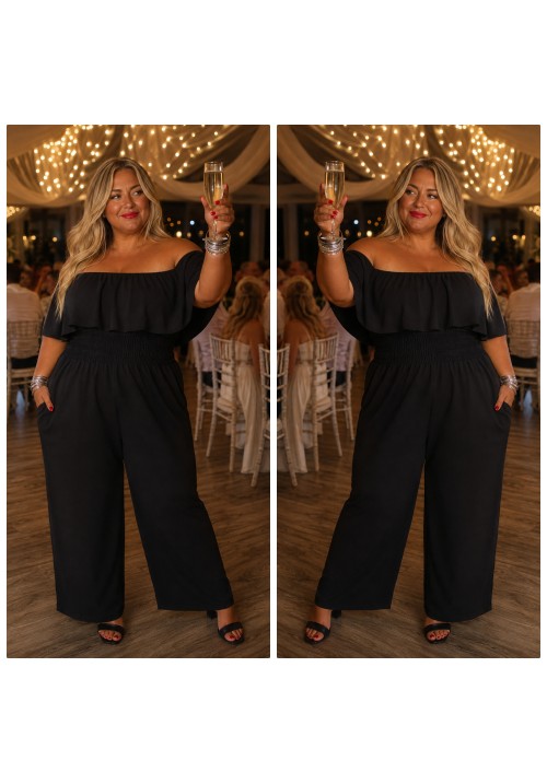 CURVY GIRLS BARDOT JUMPSUIT - BLACK