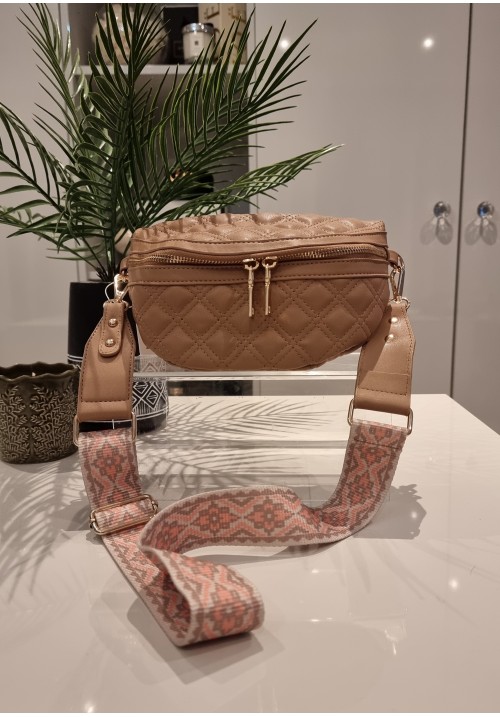 TRAVEL LIGHT QUILTED CROSS BODY BELT BAG - NUDE APRICOT