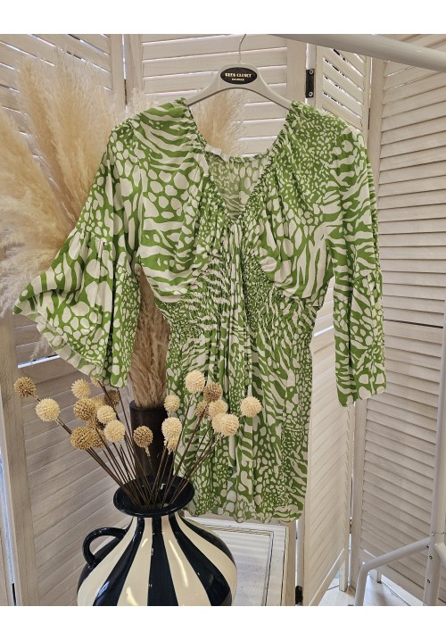 STEVIE FLUTED SLEEVE REVERSIBLE TOP - LIME/WHITE