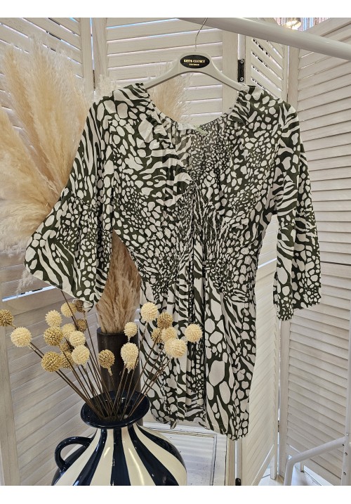 STEVIE FLUTED SLEEVE REVERSIBLE TOP - KHAKI/WHITE