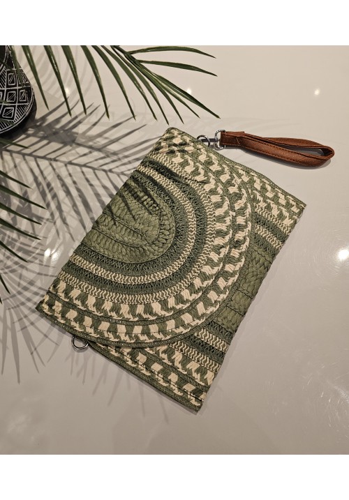CLUTCH N STRAWS BAG - NATURAL/GREEN