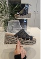 SOLE SUMMER WOVEN WEDGE - BLACK