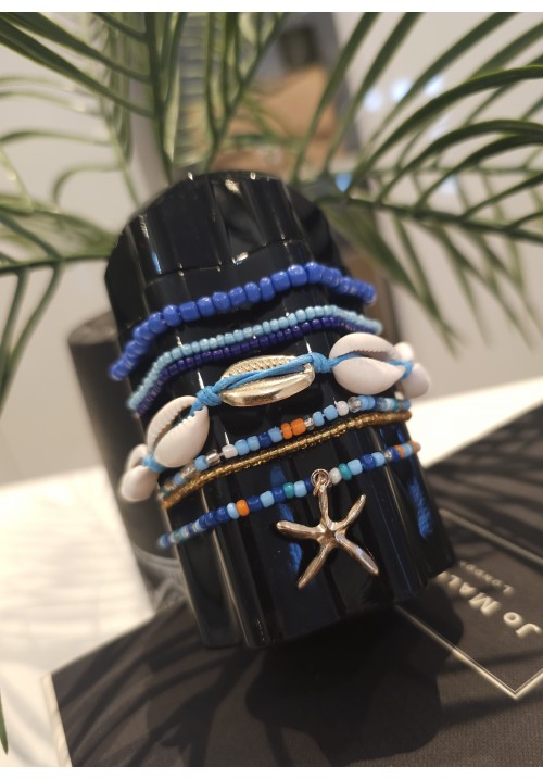 BOHEMIAN SUMMER STARFISH BRACELET STACK - BLUE/GOLD