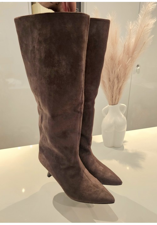  SIENNA FAUX SUEDE KITTEN HEEL BOOTS - CHOCOLATE 