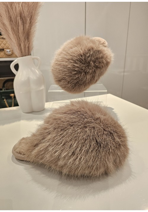    COSY TOES FAUX FUR SLIPPERS - BEIGE