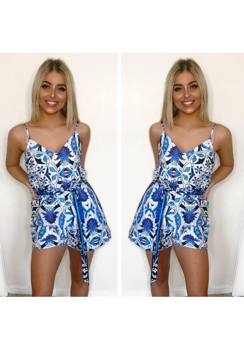 PETRA ABSTRACT BLUE PATTERN PLAYSUIT