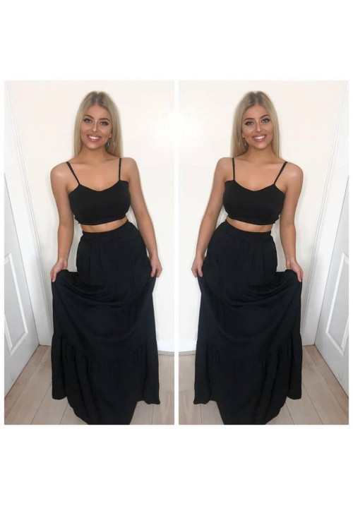 ARIANNA TWO PIECE MAXI SKIRT SUIT - BLACK