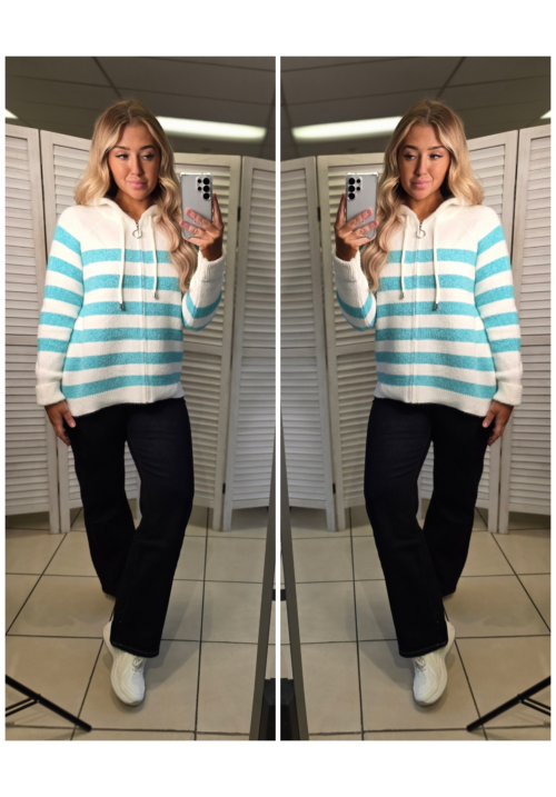 HARBOUR STRIPE KNITTED HOODY - AQUA