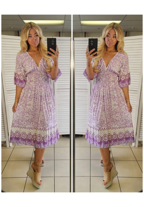 STEVIE FLUTED SLEEVE MIDI DRESS - SECRET GARDEN PURPLE