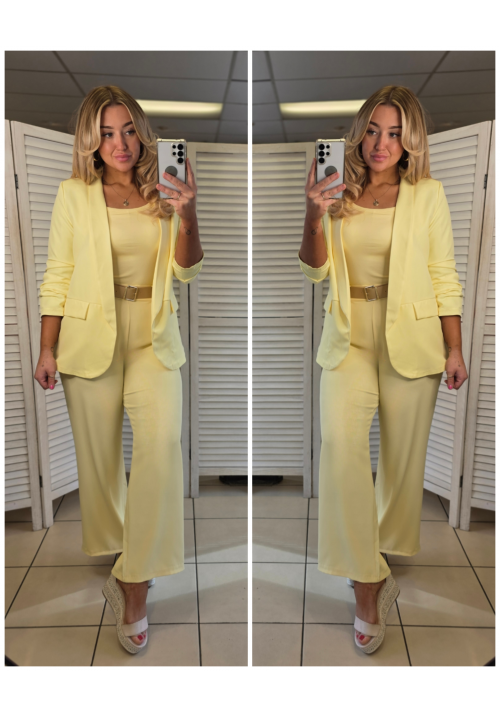 A COUTURE CLASSIC RUFFLE SLEEVE BLAZER - LEMON