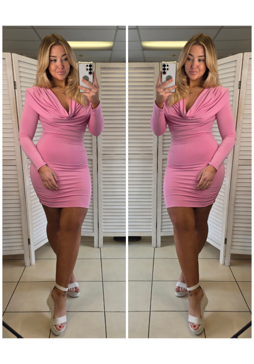 DRAPED AND DANGEROUS DRESS - PINK