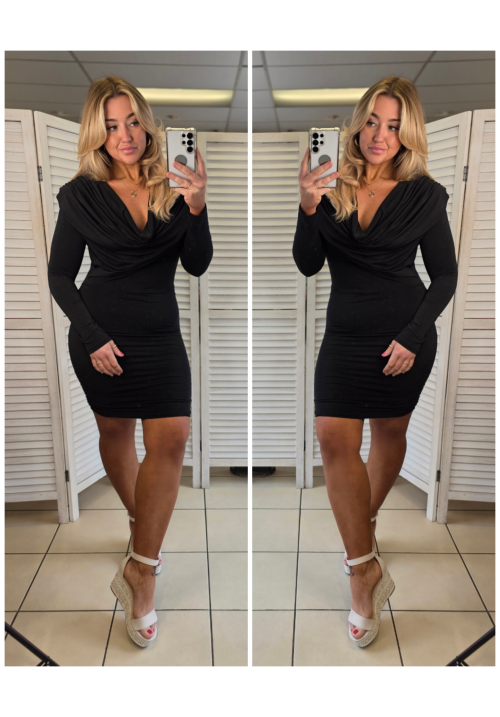 DRAPED AND DANGEROUS DRESS - BLACK