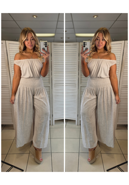  RUCHE AND ROLL TROUSER - CREAM/WHITE