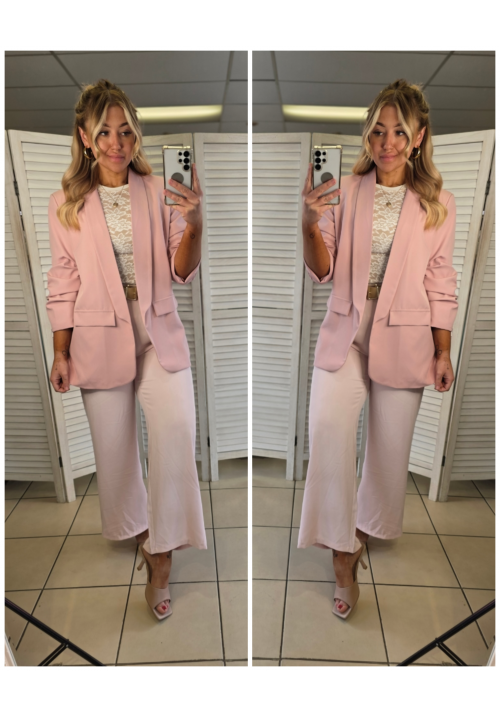 A COUTURE CLASSIC RUFFLE SLEEVE BLAZER - PINK