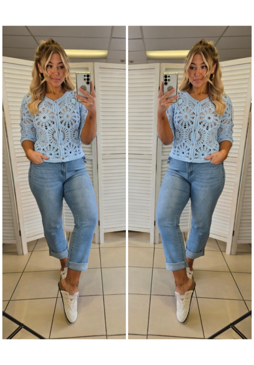  WILLOW WEAVE CARDIGAN - POWDER BLUE